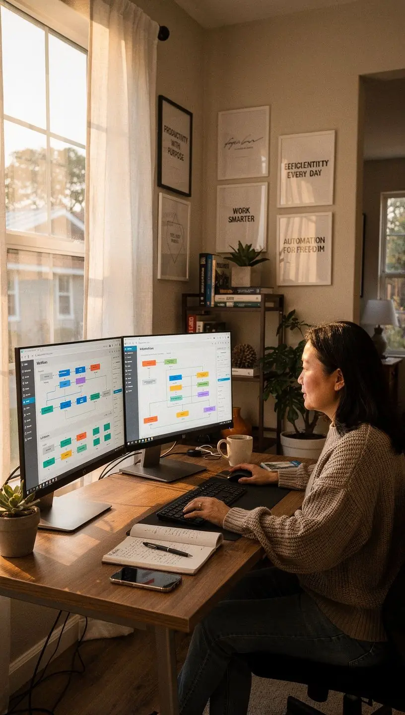Illustration of interconnected software tools automating business workflows for efficiency.