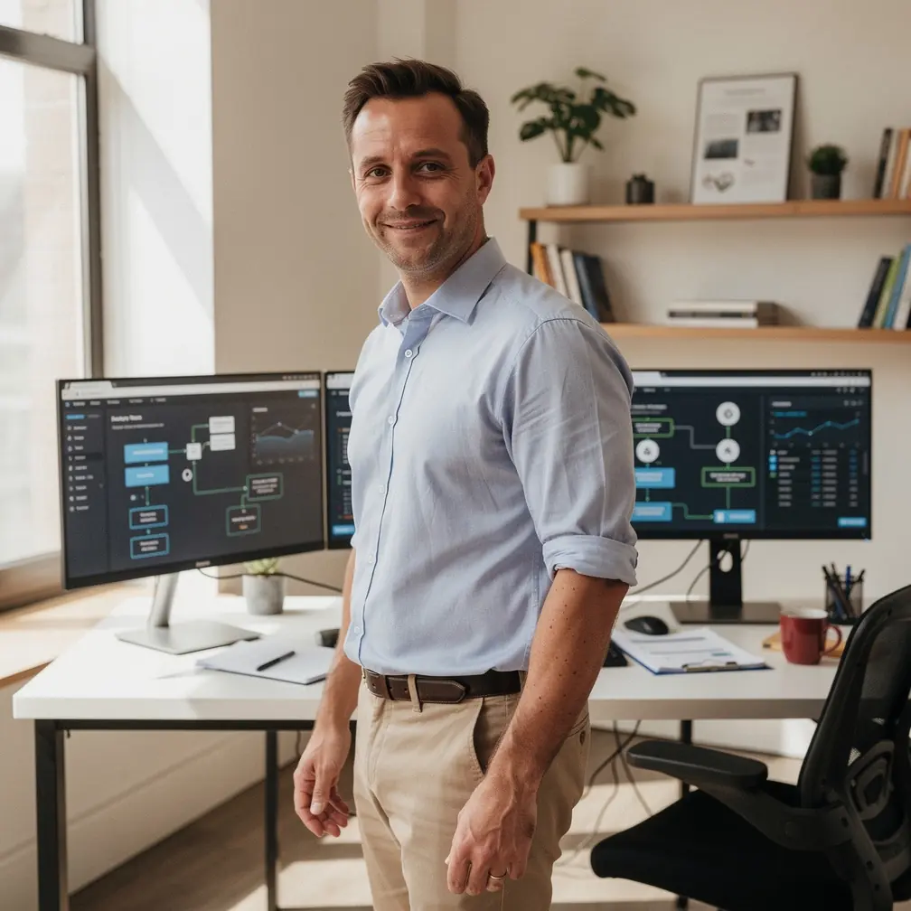 Illustration of automated software workflow connecting multiple digital tools for efficiency.